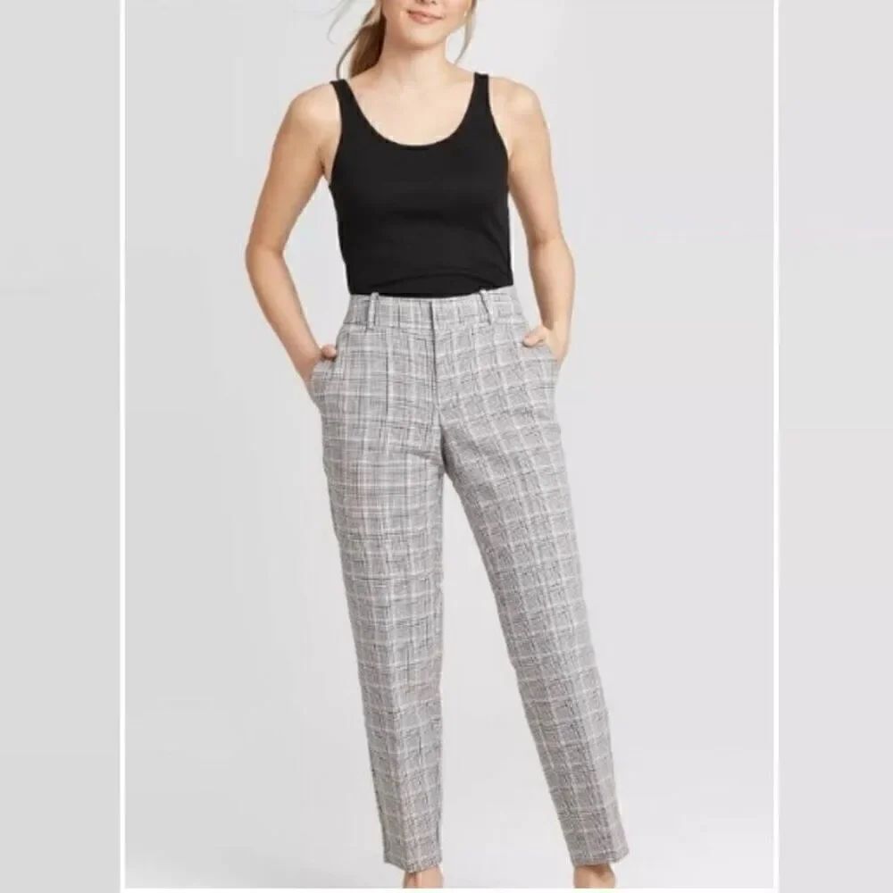 A New Day Plaid mid rise slim crop pant